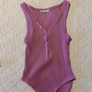 Zara Mauve Ribbed Snap-Front Bodysuit